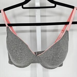 Simply Basic Womens Sz 38D Classic Cotton T Shirt Bra Lightly Padded Gray Pink